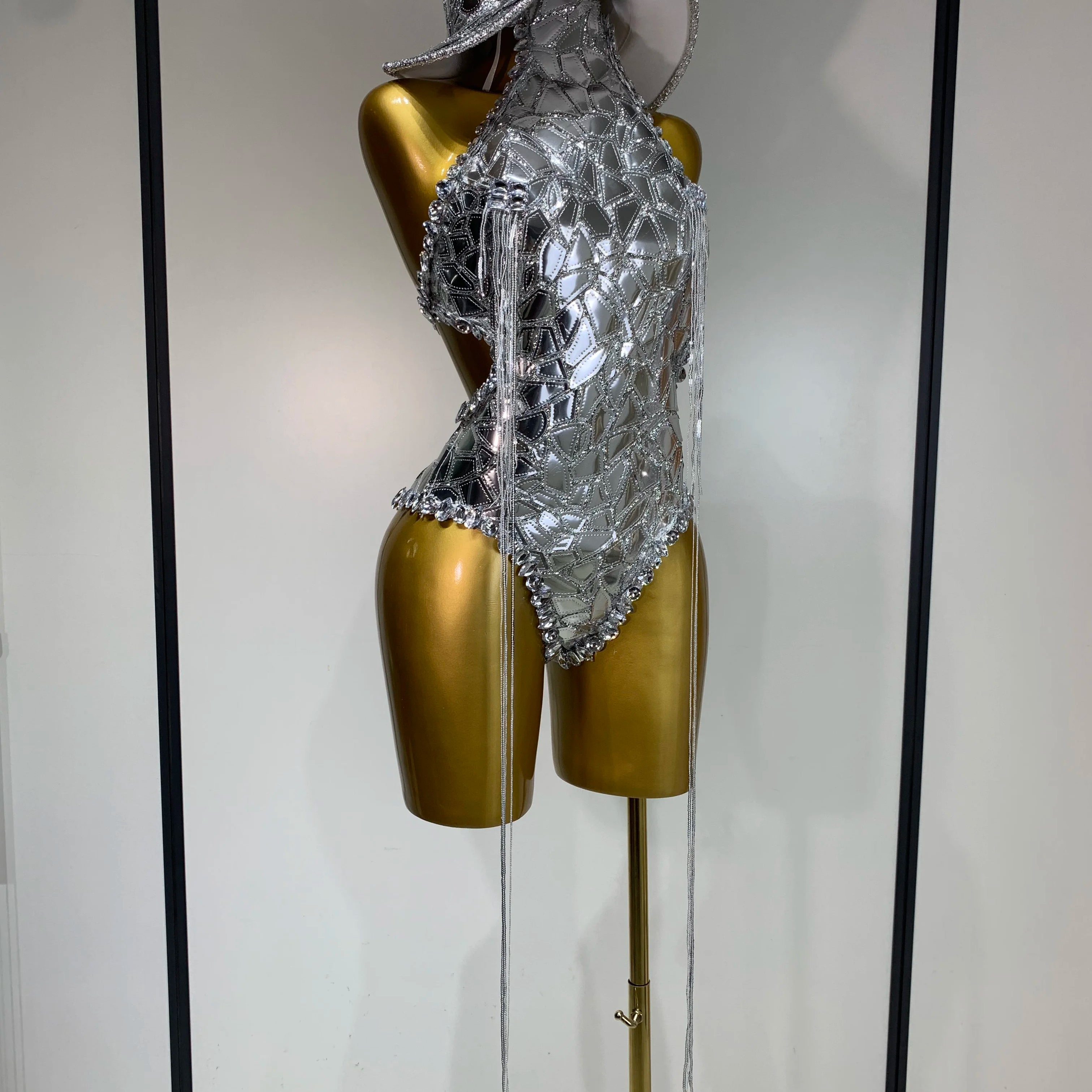 Sprakly Silver Bodysuit Sexy Two Pieces Outfit Dancer Birthday Evening Party Celebrate Performance Singer Stage Perform Outfit