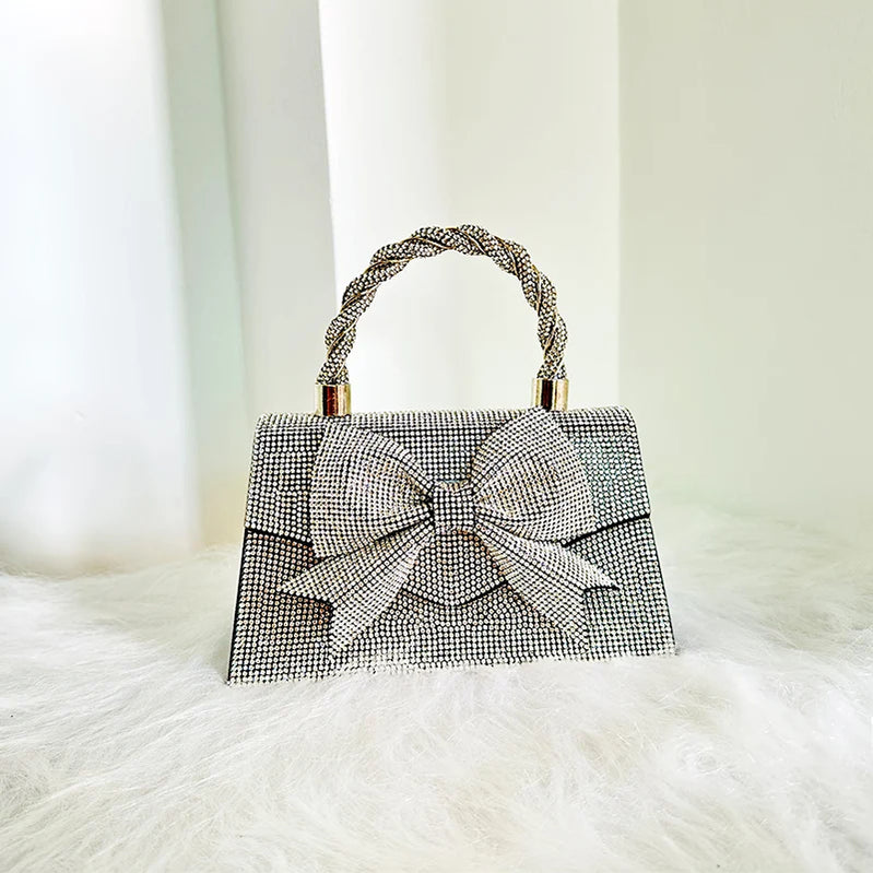Bow Bag Purse For Womens Luxury Designer Handbag Elegant And Versatile Evening Party Bags Purse For Womens Luxury Rhinestone Bag Silver CHINA