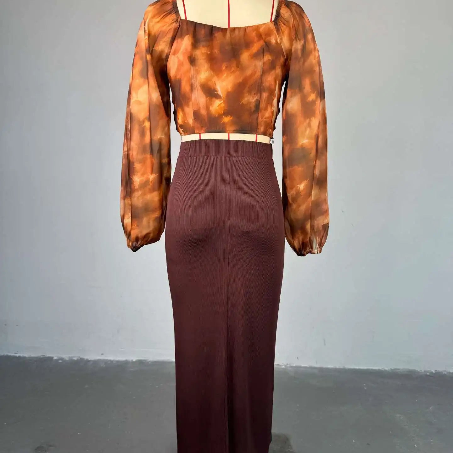 CM.YAYA Fashion Elegant Mesh Printed Women Set Street Tops + High Waist Long Skirts Suits Party Birthday Two 2 Piece Sets Dress