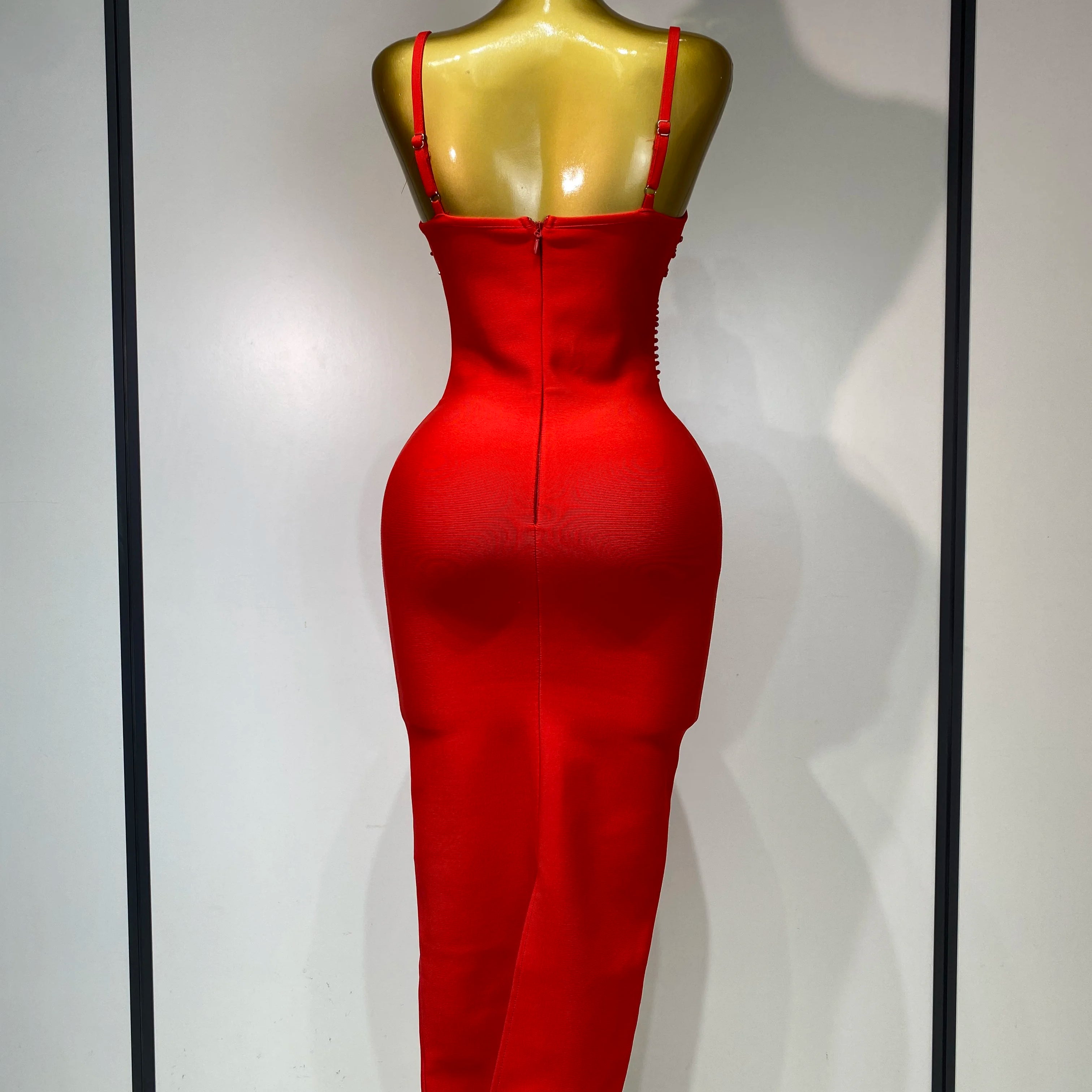 Women Sexy Backless Beading V Neck Bodycon Bandage Dress Club Party Celebrity Elegant Luxury Birthday Dresses Wedding Guest Gown