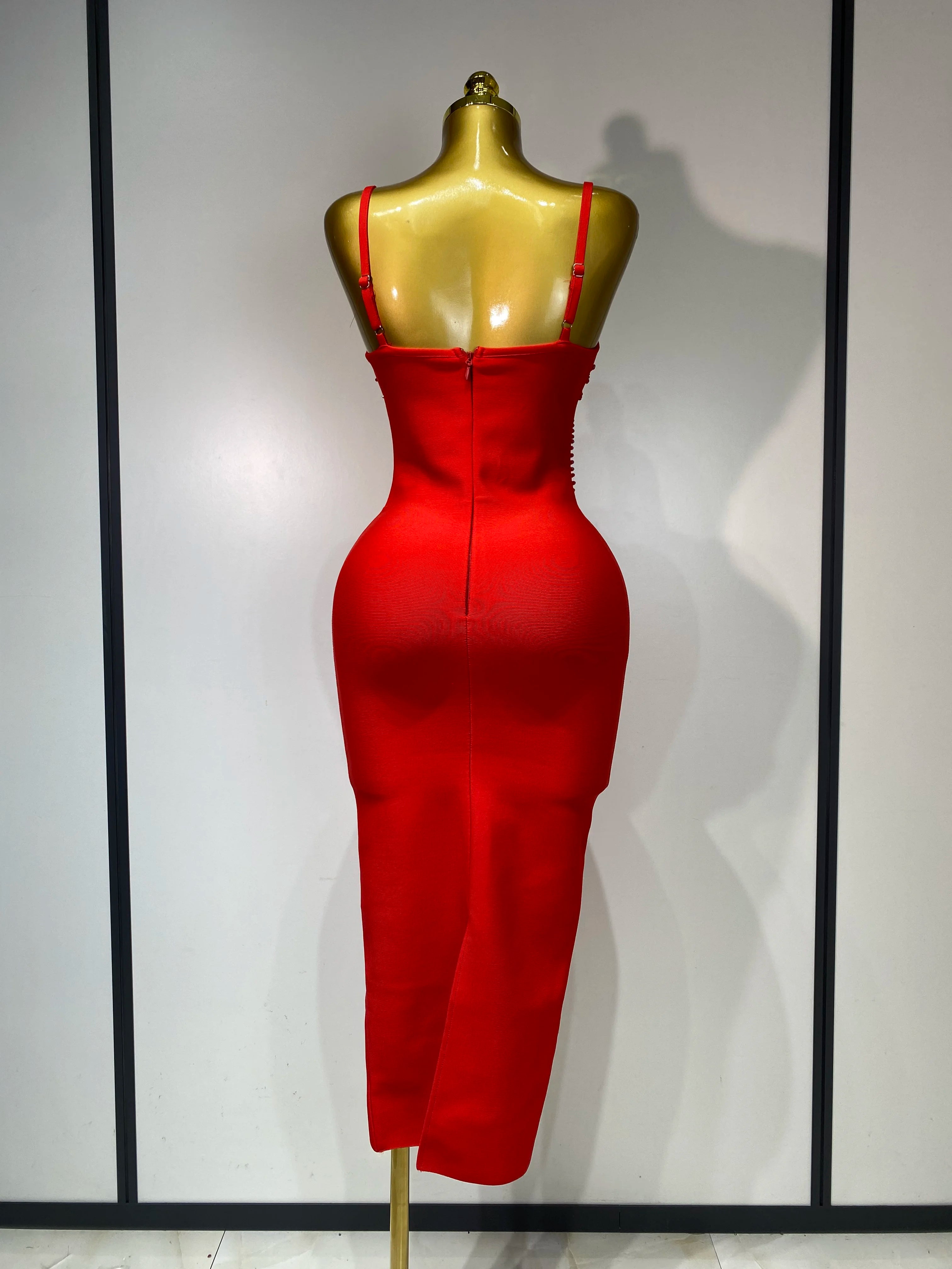 Women Sexy Backless Beading V Neck Bodycon Bandage Dress Club Party Celebrity Elegant Luxury Birthday Dresses Wedding Guest Gown