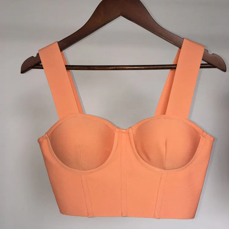 Women Summer Soild Sexy Strapless Backless Orange Black White Camis Bandage Tops 2023 Celebrity Designer Fashion High Street Top