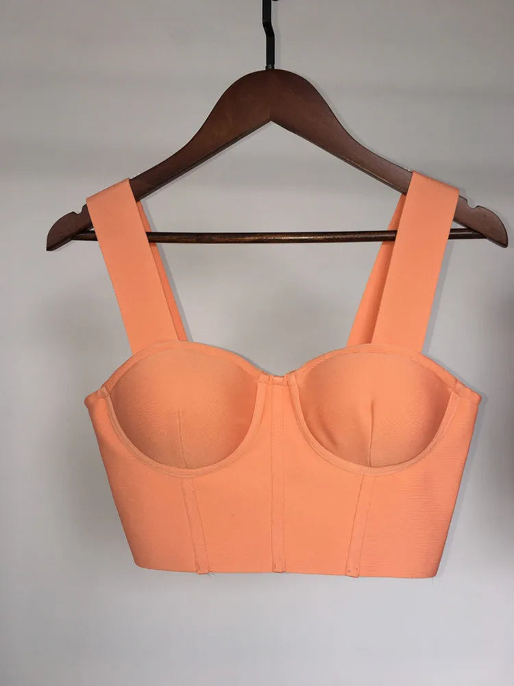 Women Summer Soild Sexy Strapless Backless Orange Black White Camis Bandage Tops 2023 Celebrity Designer Fashion High Street Top