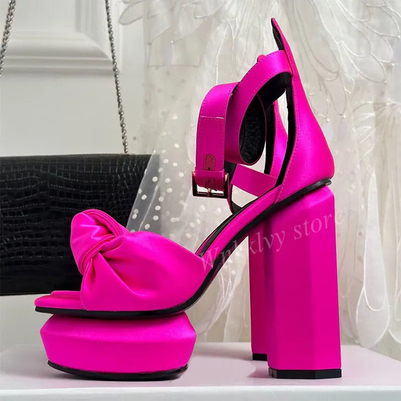 Spring Summer New Platform Sandals Sexy Women's Super High Heel Sandalias Ankle Strap Pumps Thick Soled Party Dance Shoes 2023 rose red