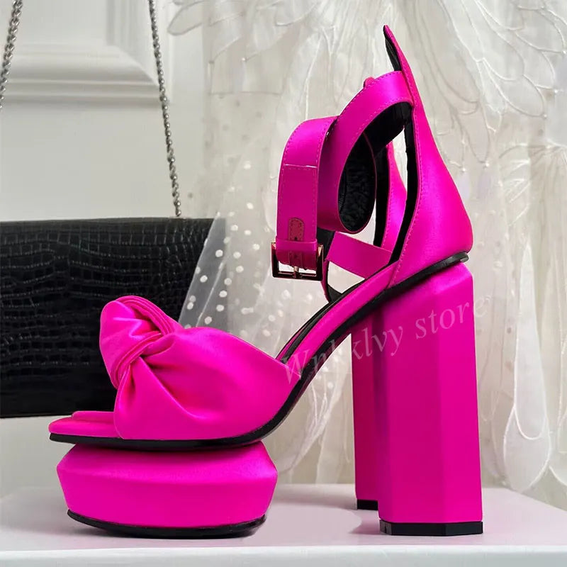 Spring Summer New Platform Sandals Sexy Women's Super High Heel Sandalias Ankle Strap Pumps Thick Soled Party Dance Shoes 2023 rose red