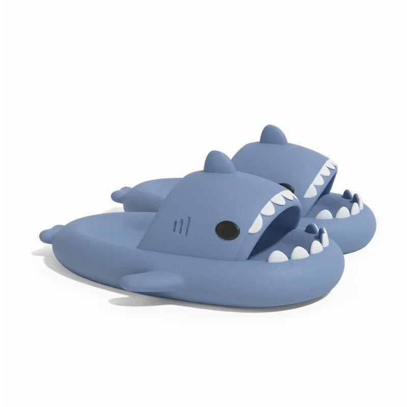 Summer Shark Slippers Women Slides Men Bathroom Flip Flops Home Anti-Skid Flat Shoes Outdoor Children's Funny Sandals Blue
