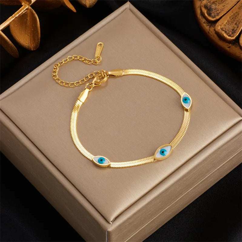316L Stainless Steel Blue Eye Charm Bracelet for Women Rustproof Gold Color Girls Wrist Jewelry Party Wedding Gifts B689