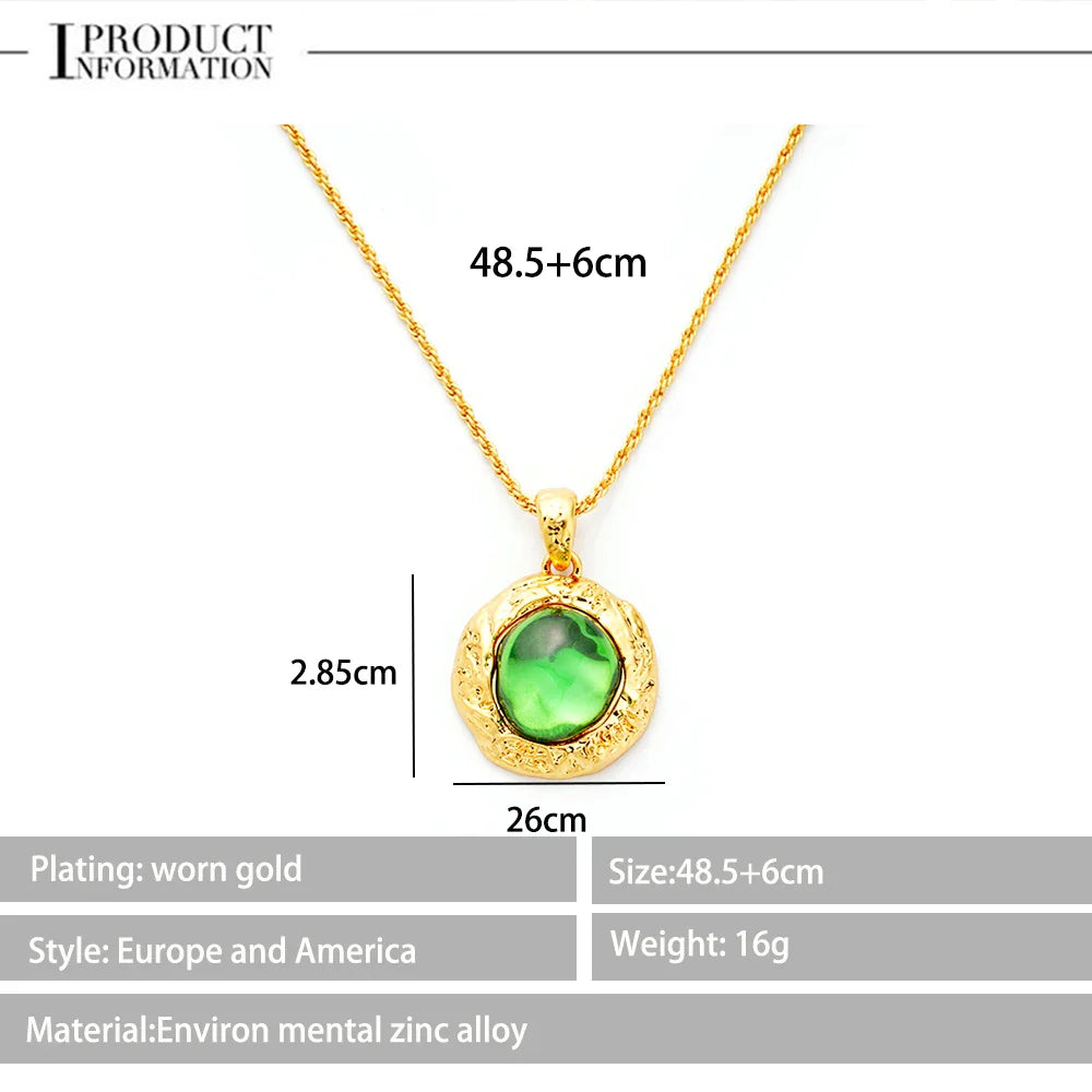 Vintage French Necklace for Women Ancient Inlaid with Lapis lazuli Medieval Palace Pendant Statement Trend Jewelry Gift