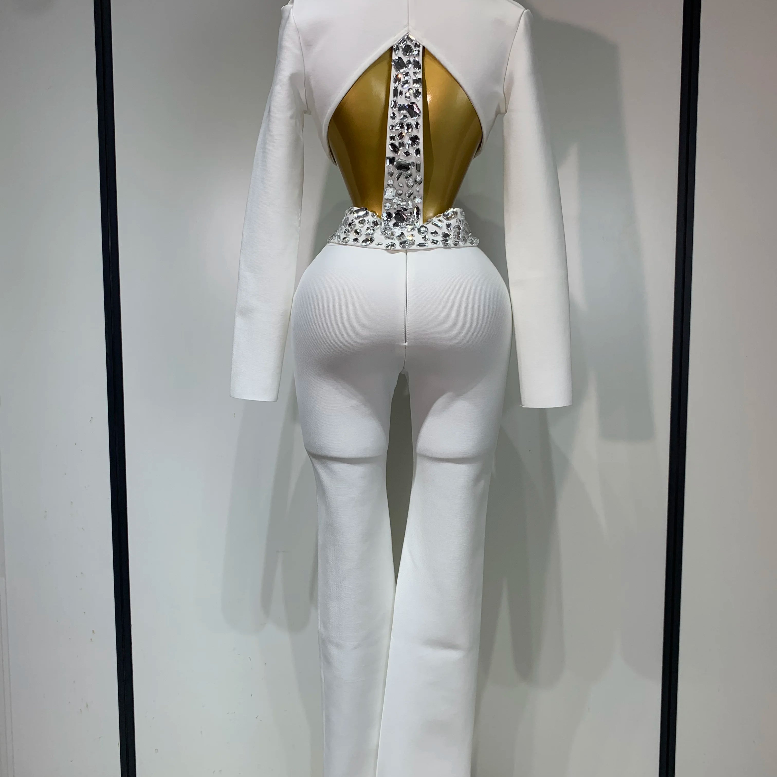 Women Sexy Long Sleeve Beading Bodycon Two Pieces Pants Bandage Set 2025 Celebrity Designer Fashion Women's Luxury Birthday Set