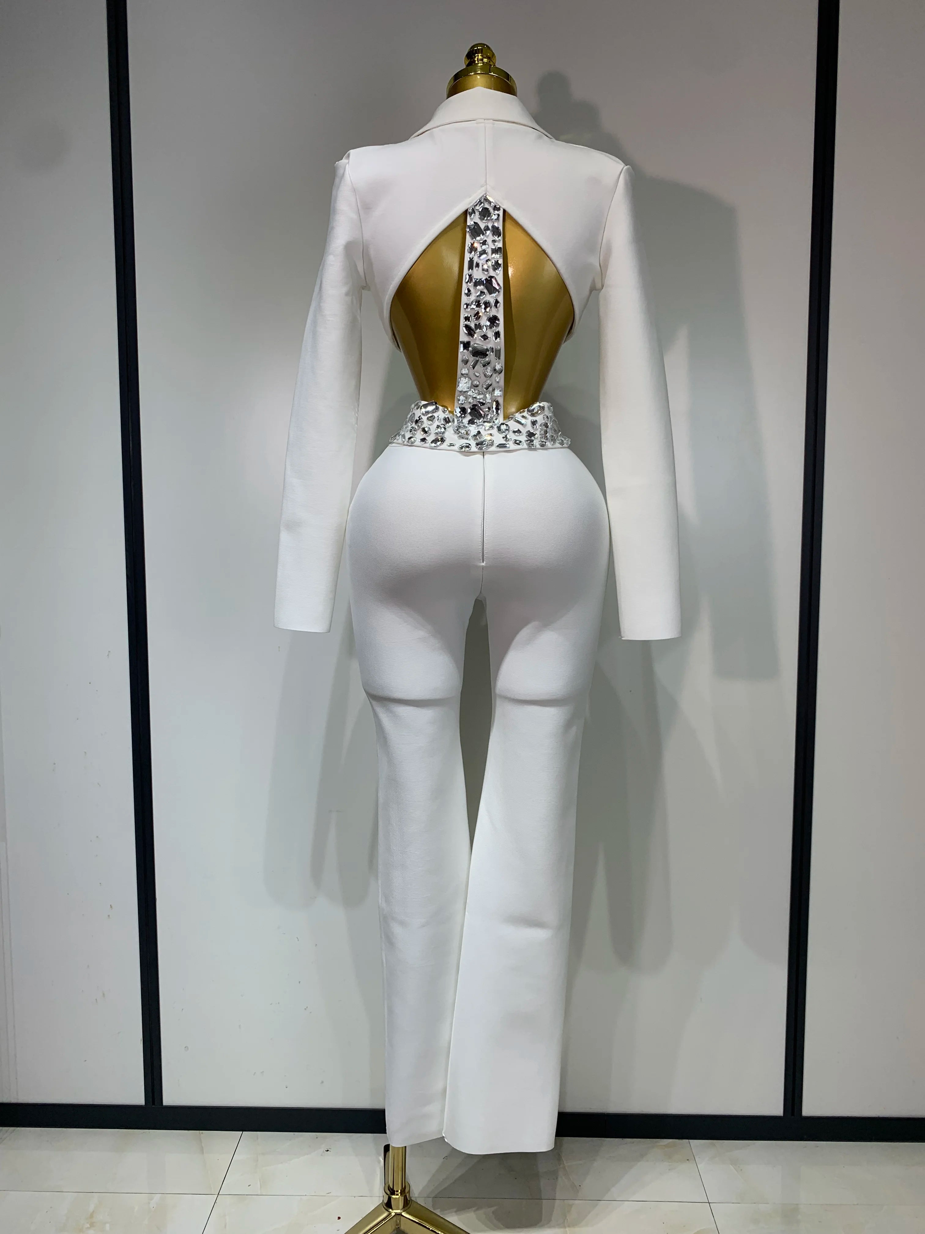 Women Sexy Long Sleeve Beading Bodycon Two Pieces Pants Bandage Set 2025 Celebrity Designer Fashion Women's Luxury Birthday Set