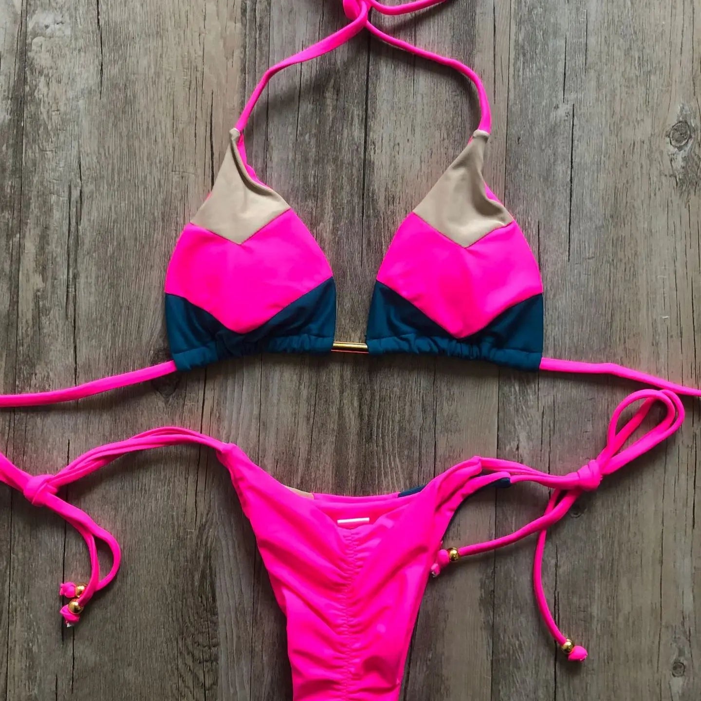 Sexy Halter Swimsuit Women Thong Micro Bikini Push Up 2023 Brazilian Bikini Tropical Plant Print Swimwear String Mini Swimsuit mei hong pin