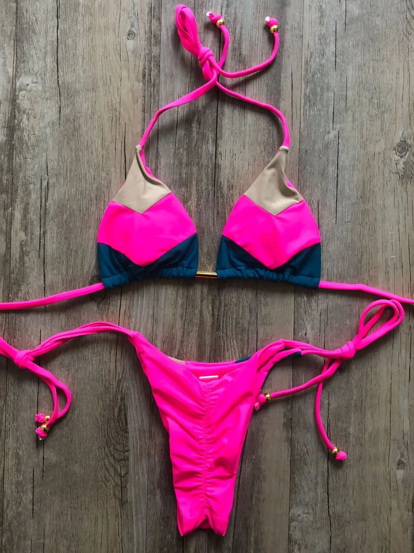 Sexy Halter Swimsuit Women Thong Micro Bikini Push Up 2023 Brazilian Bikini Tropical Plant Print Swimwear String Mini Swimsuit mei hong pin