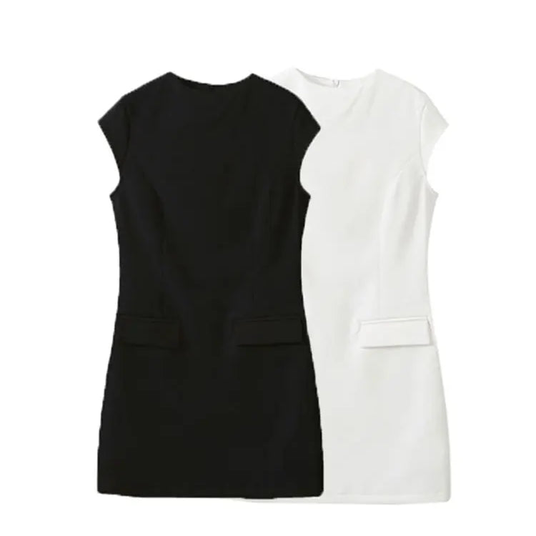 TRAF Dress Woman Black White Short Dresses For Women New Sleeveless Mini Dress Simple And Elegant Office Dresses