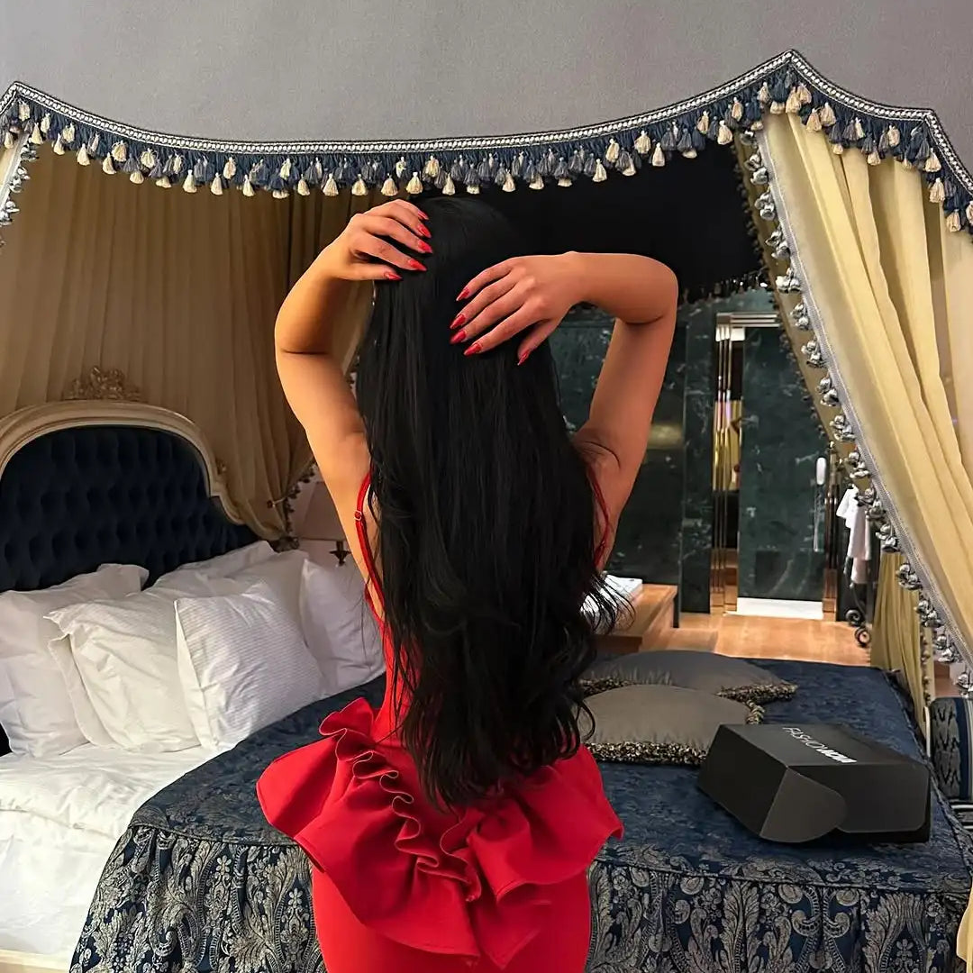 Valentine's Day Women Sleeveless V-Neck Ruffles Bodycon Long Bandage Dress Celebrate Evening Party Birthday Cocktail Dress