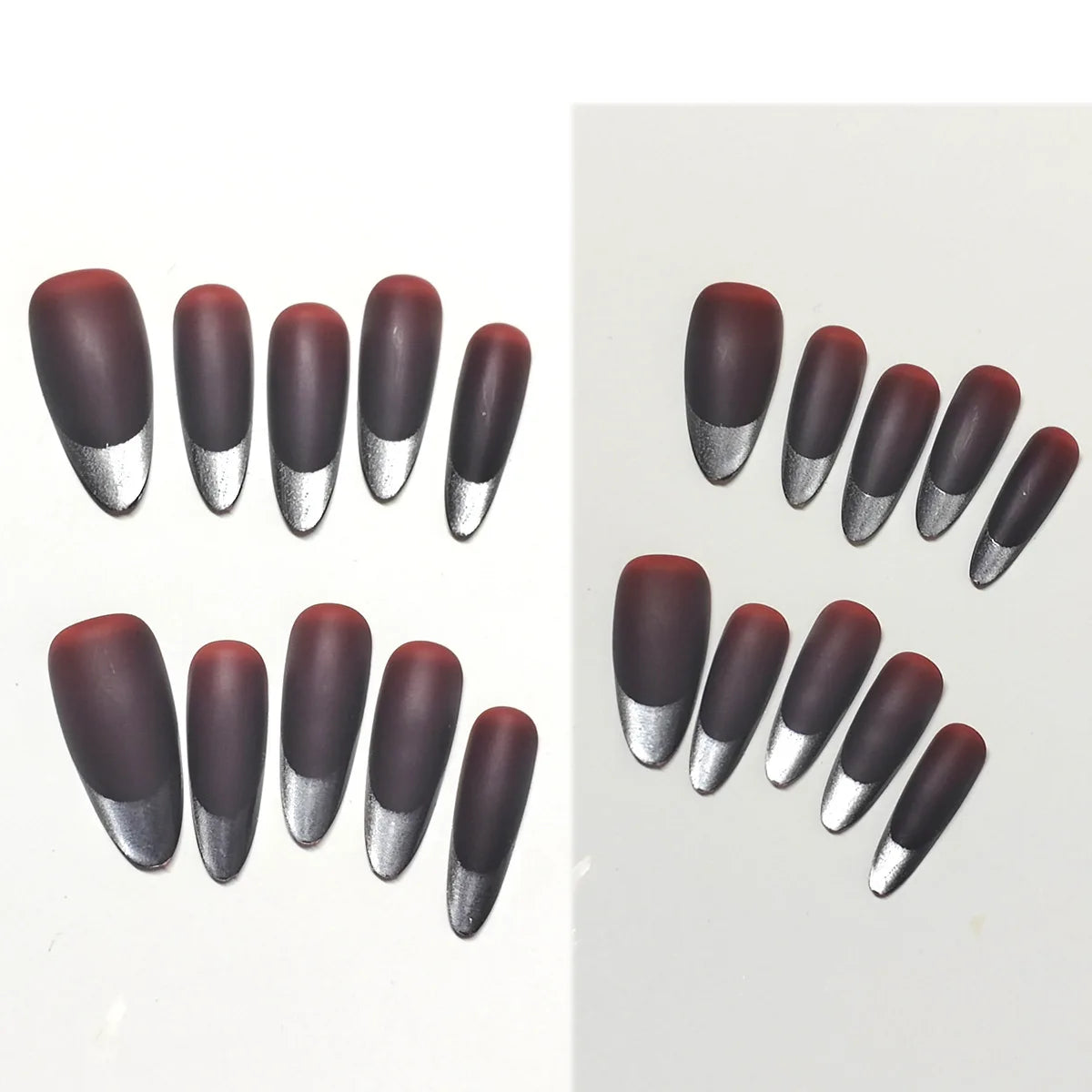 Brown Long Almond Fake Nails 30Pcs Silver French Press On Nails Autumn Glossy/Frosted Wearable False Nails Charm Nails Art
