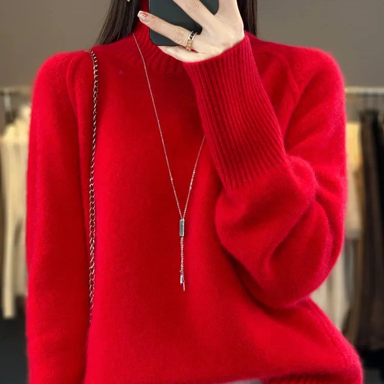Women Turtleneck Sweater Autumn Winter Basic Pullover 100% Merino Wool Long Sleeves Cashmere Knitted Jumper Female Clothing Tops Red