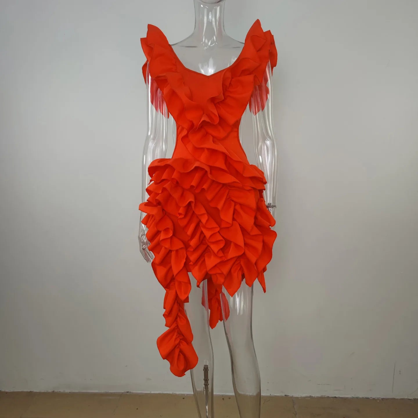 CM.YAYA Women Edible Tree Fungus Tierred High Low Asymmetrical Ball Gown Dress 2023 Sexy Club Party Evening High Street Dresses