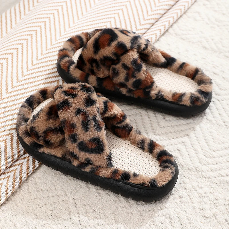 Autumn Winter Women Home Slippers Open-Toe Cross Band Linen Soled Indoor Slides Linen Soled Non-Slip Bathroom Slippers K-Leo