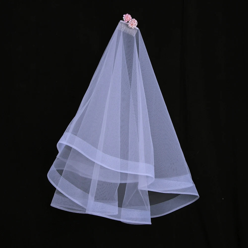 Wedding Veil Fingertip Veil Two Tier Minimalist Bride Veil with Blusher Bridal Veils with Comb Dress Veil for Bride