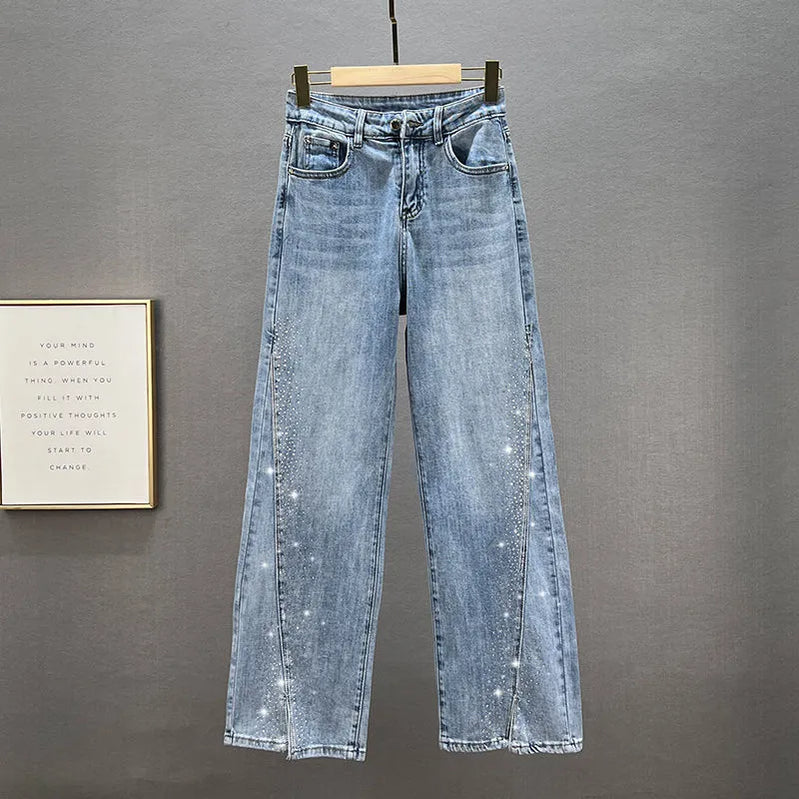 Jeans With Rhinestones Oversize Pants Y2k Streetwear 90s Clothes Woman Clothing Spring Women Harajuku Fashion Grunge Urban