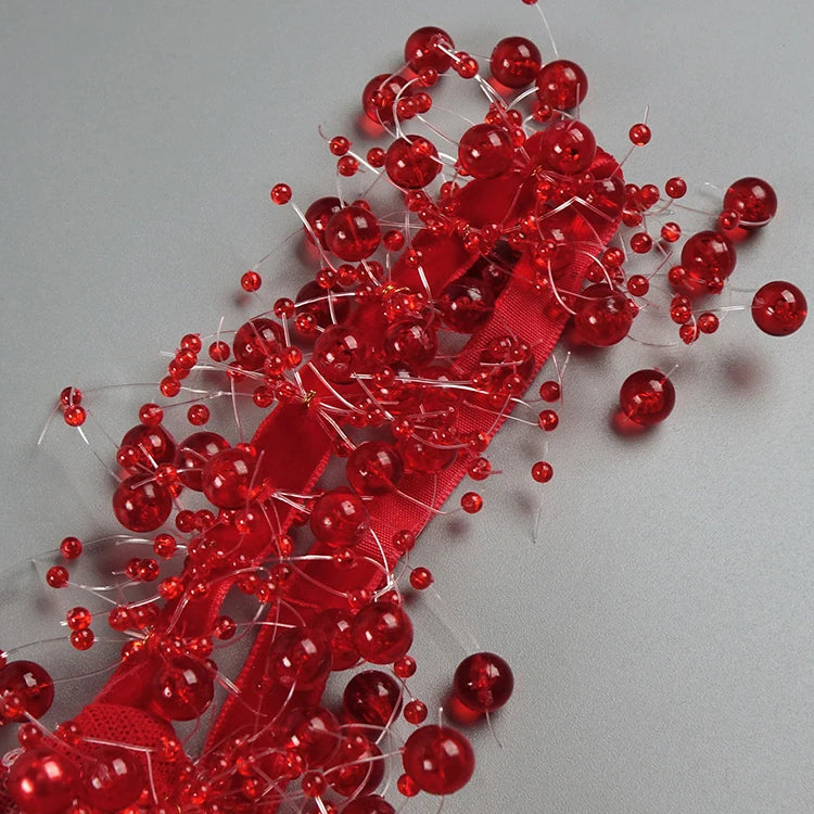 VC Bright Red Mermaid Long Dress Spaghetti Straps V Neck Pearls Embellished Prom Celebrity Party Evening Gowns Vestidos