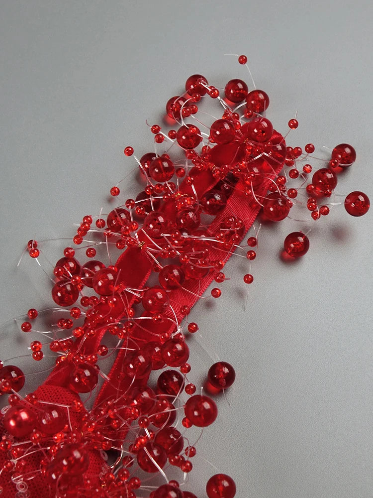 VC Bright Red Mermaid Long Dress Spaghetti Straps V Neck Pearls Embellished Prom Celebrity Party Evening Gowns Vestidos