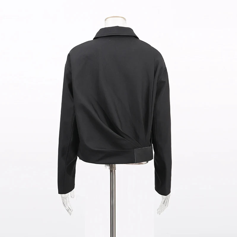 TWOTWINSTYLE Fashion Casual Two Piece Sets for Women Lapel Long Sleeves Patchwork Zipper Top High Waist Wide Leg Pant Set Female