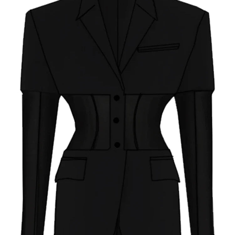 DEAT Fashion Women's Blazer New Notched Collar Patchwork See-through Mesh Single Breasted Slim Suit Jackets Autumn 17A2745