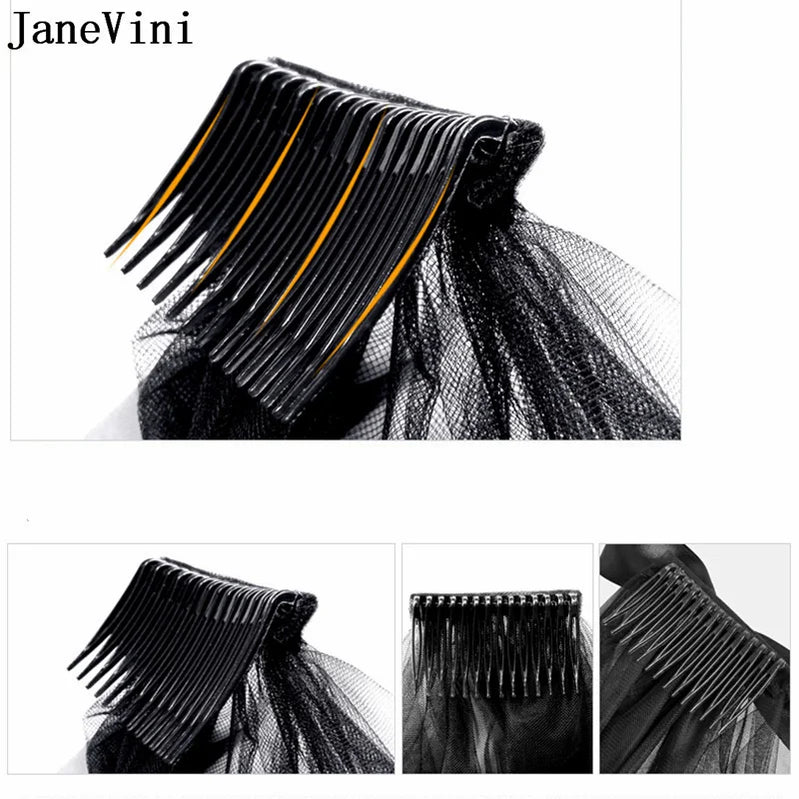 Gothic Black Wedding Veil with Comb Short 2 Layers Bow Tulle Bridal Veils Bride Veil for Bachelorette Party Accessories
