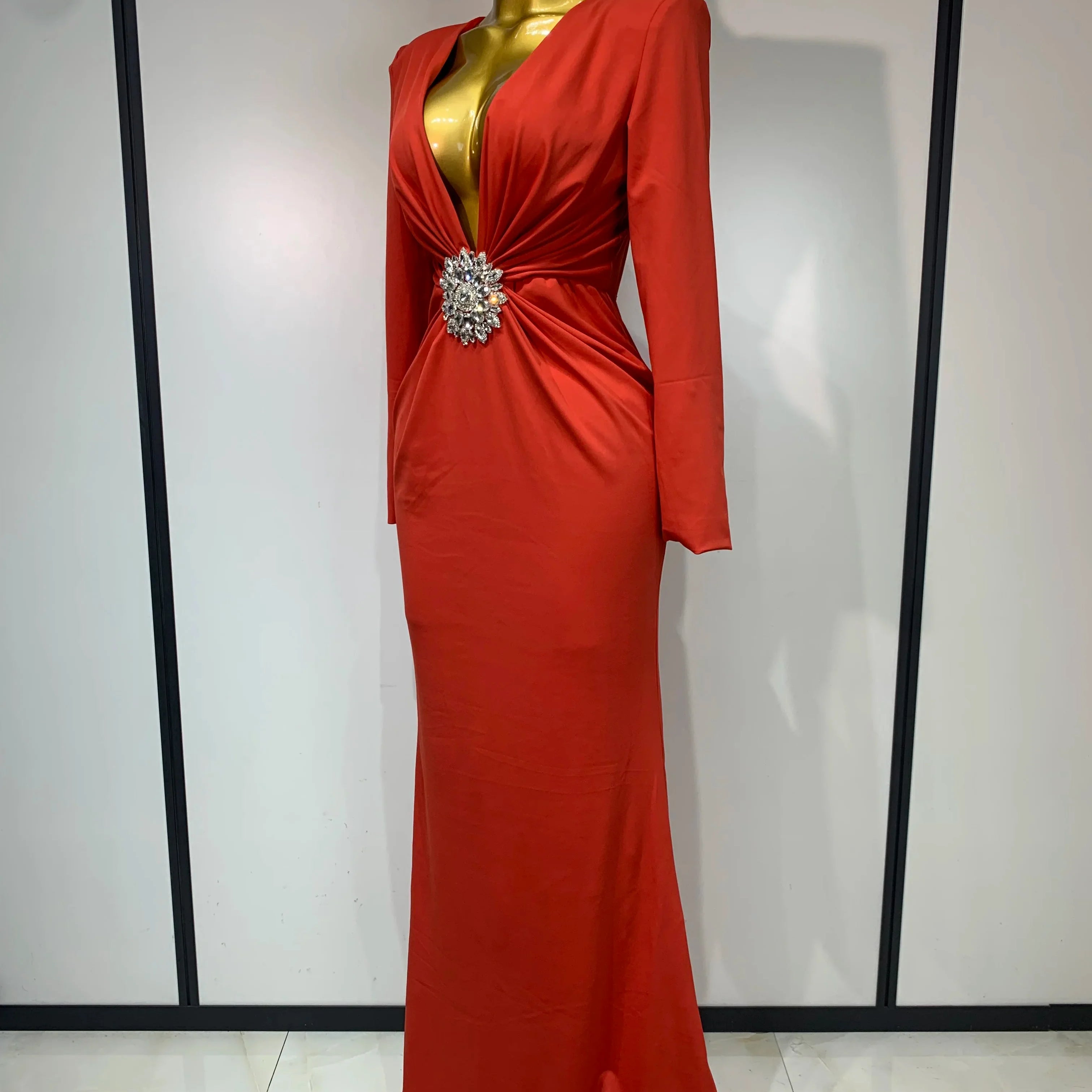 Women Sexy Deep V Neck Long Sleeves Maxi Dresses Celebrity Elegant Evening Party Luxury Birthday Wedding Guest Cocktail Gowns