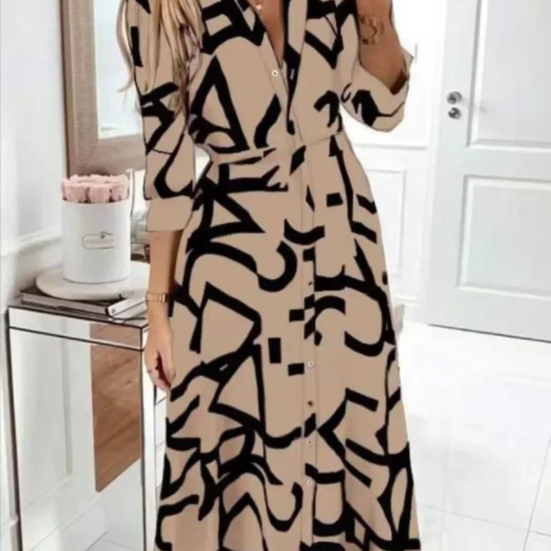 Dresses for Women Long Sleeve Prom Elegantes Spring Autumn Party Evening Dress Fashion Print Clothing Vestidos Para Mujer