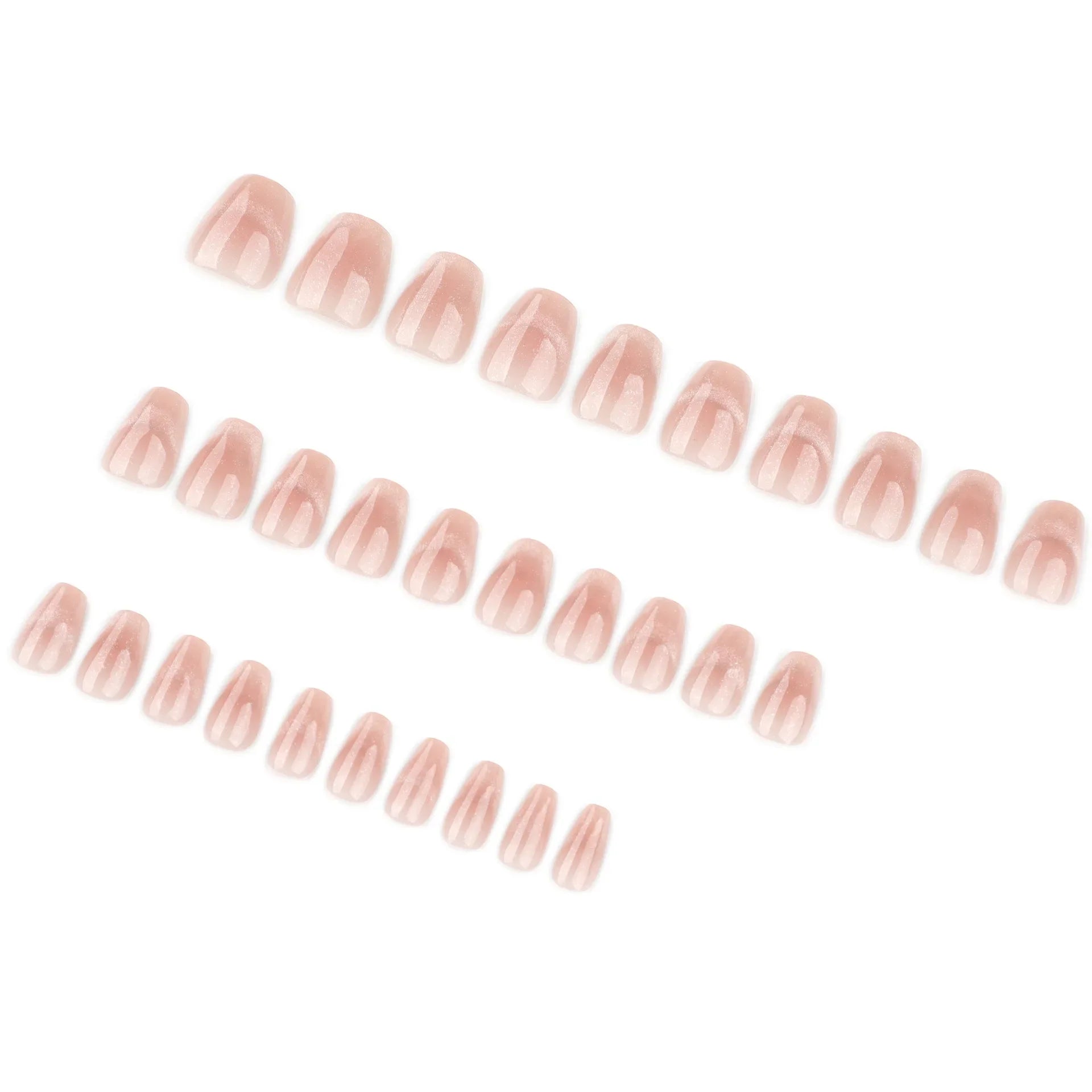 Nude Pink Fake Nails 24Pcs Short Square Press On Nails Glossy Cat's Eyes Wearable Charm Manicure Women Girls Nails Supplies