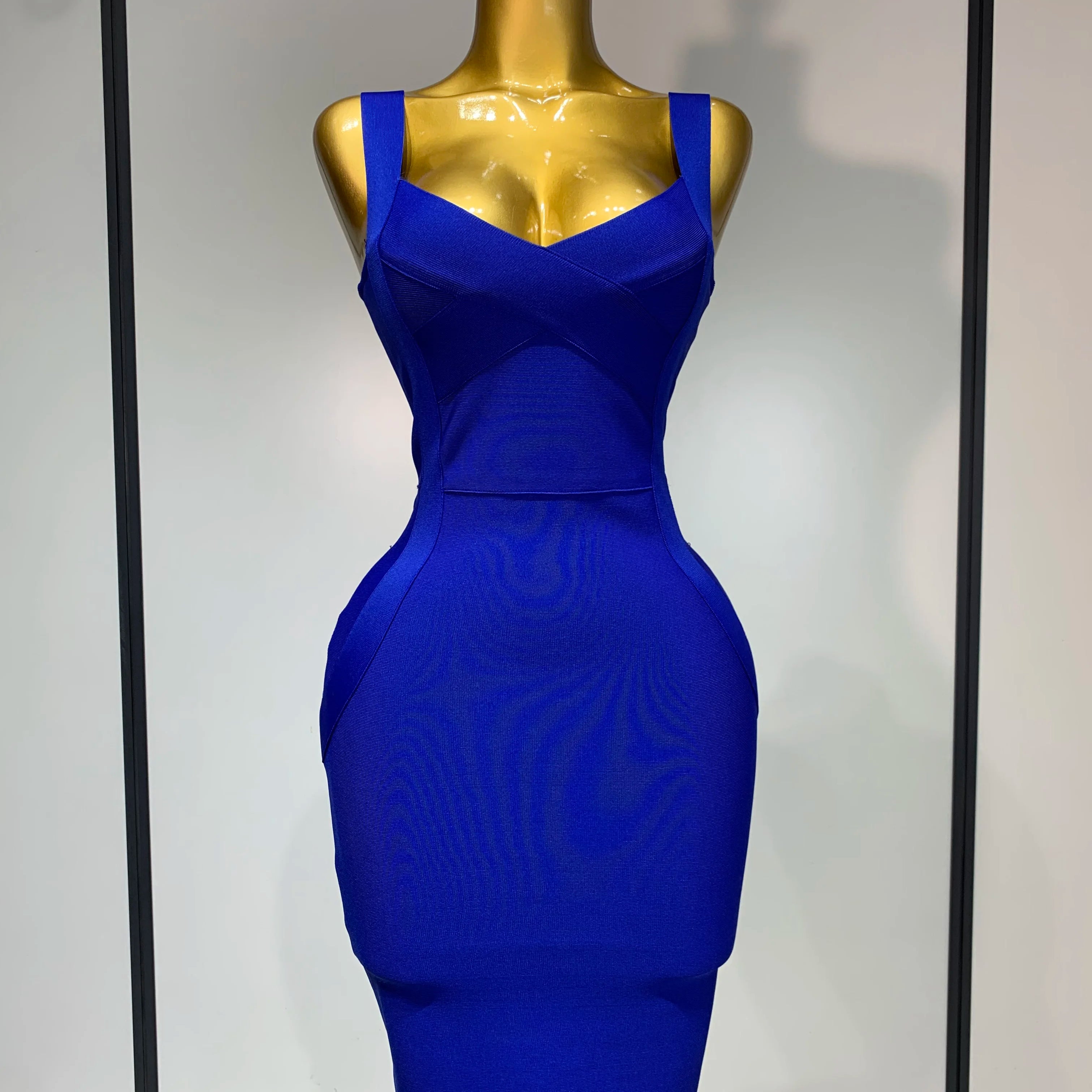Women Sexy High Quality Celebrity Elegant Blue Bodycon Stretch Bandage Dress Nightclub Party Dress Luxury Birthday Vestidos