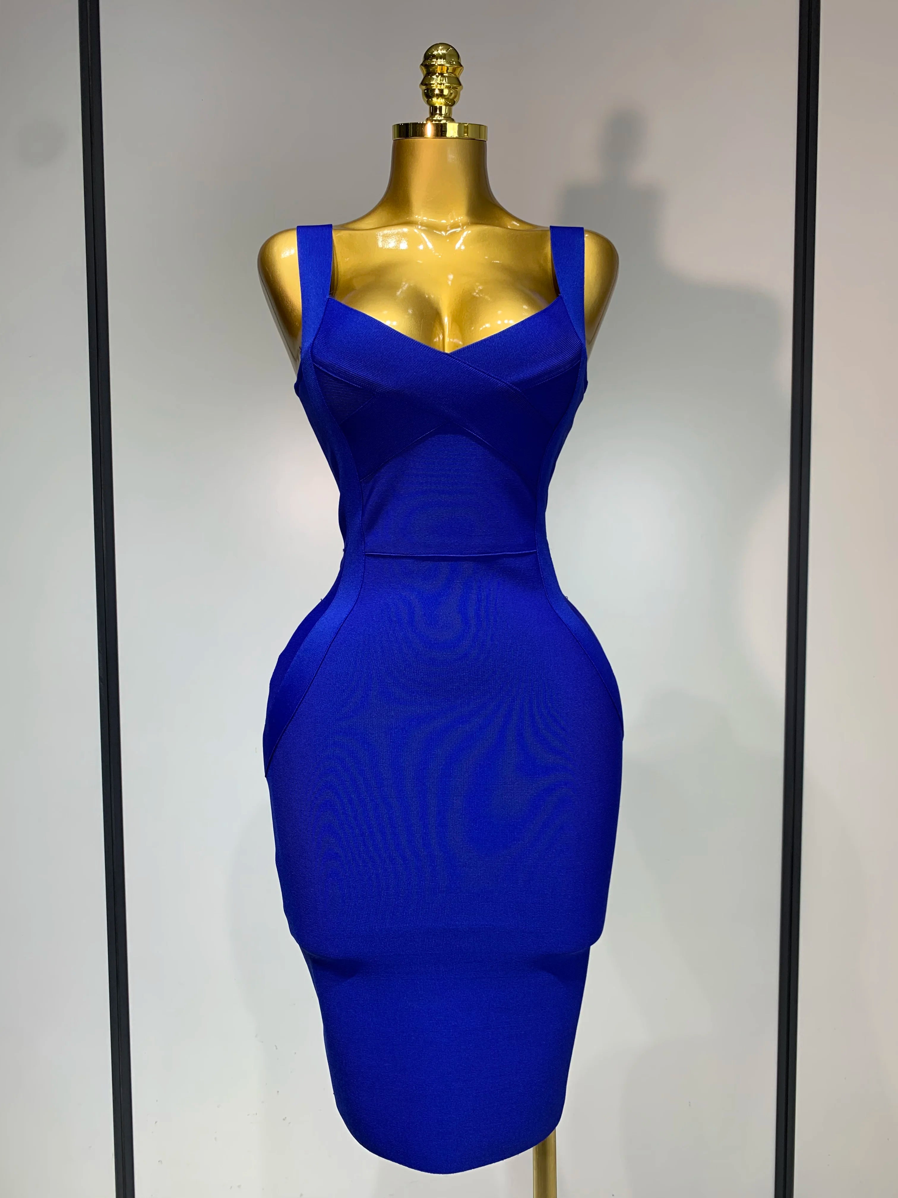 Women Sexy High Quality Celebrity Elegant Blue Bodycon Stretch Bandage Dress Nightclub Party Dress Luxury Birthday Vestidos