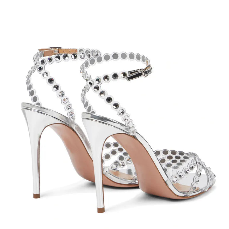 Sequined Crystal Women Sandals Sexy Spike High heels Gladiator sandals Summer Wedding Prom Shoes Sandalias Mujer