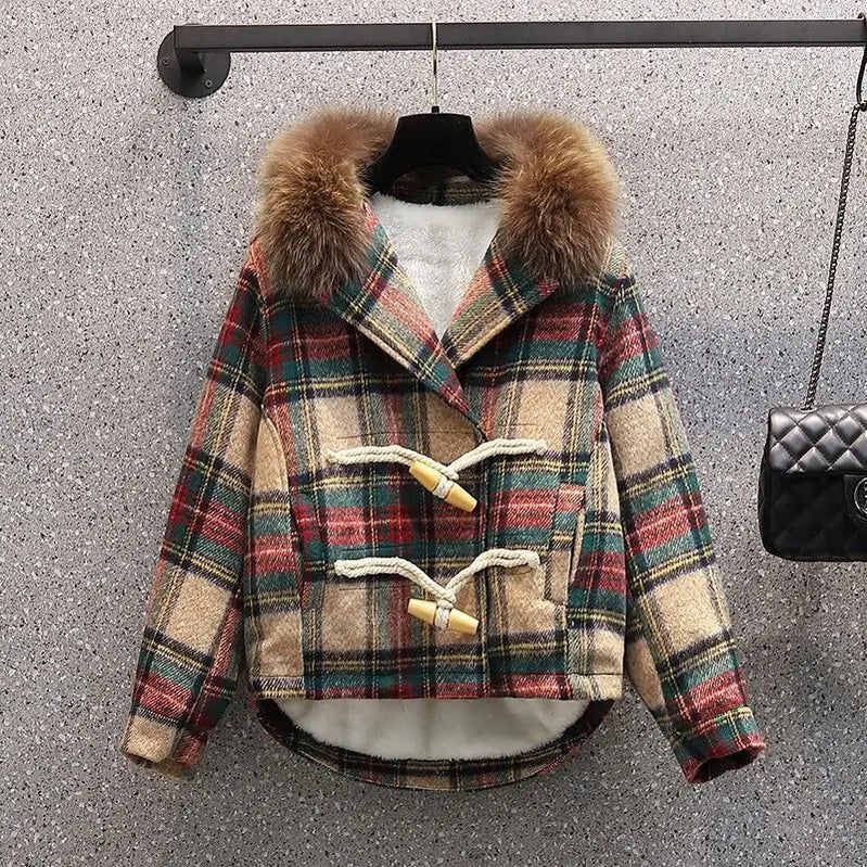 Winter New Korean Style Plush Thickened Plush Neck Jacket Knitted Dress Two Piece Elegant Women's Dress Set only jacket