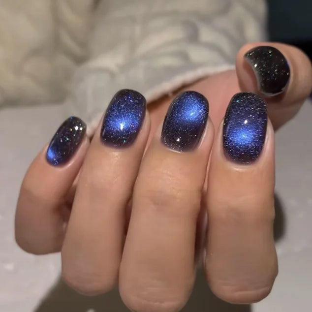 24Pcs  Gradient Color Fake Nail Simple Short Ballet Wearable False Nails with Cat Eye Design Press on Nails Full Cover Nail Tips