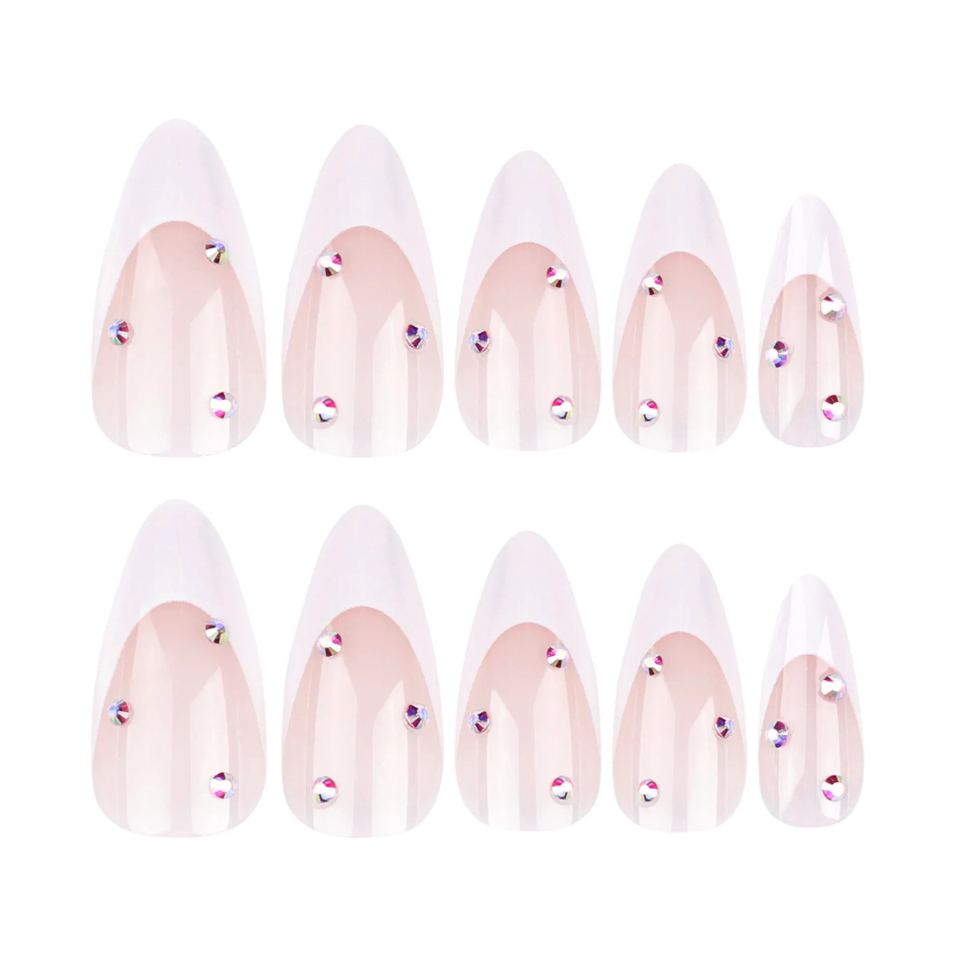 24pcs Simple French White Patchwork Fake Nails Sparkling Diamond Full Cover Almond Press on Nails Nail Tip