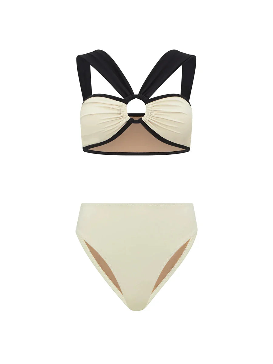 Milky White One-piece Swimwear Design Cut-out Stylish Elegant Swimsuit Body Fit Summer Vacation Seaside Swimsuit And Cover Up Sky blue