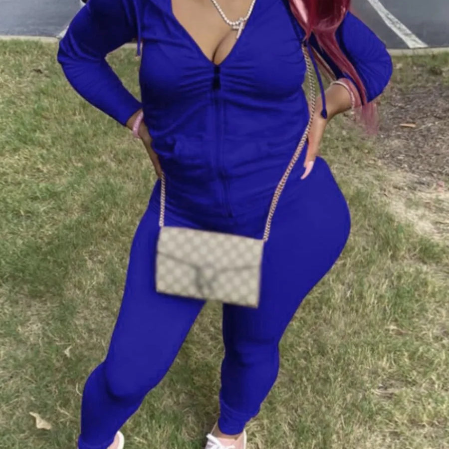 LW Plus Size Autumn Womens Kangaroo Long Sleeve Casual Tracksuit Set  Hooded Collar Pocket Design Two Piece Pants Set Outifits