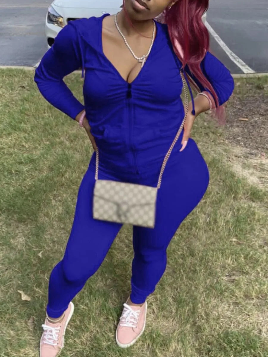 LW Plus Size Autumn Womens Kangaroo Long Sleeve Casual Tracksuit Set  Hooded Collar Pocket Design Two Piece Pants Set Outifits