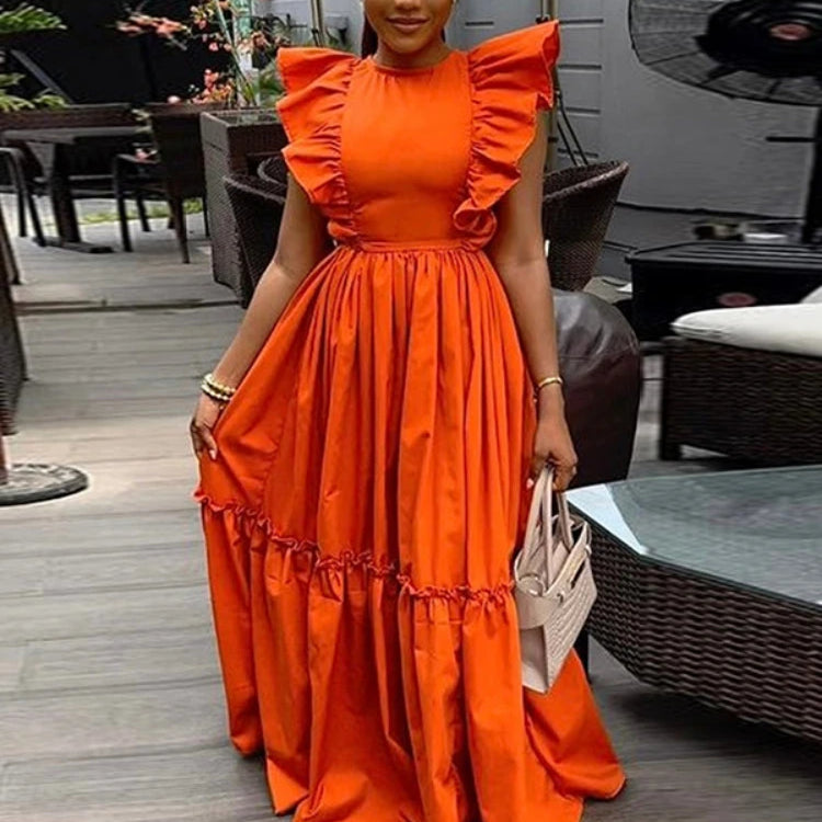 CM.YAYA 2024 Summer Ruffles Short Sleeve Sweet Cute O-Neck Floor-Length Long Women Dress Beach Streetwear Big Swing Maxi Dresses