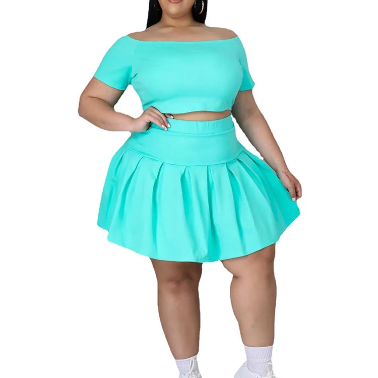 5xl Plus Size Women Clothing Wholesale Summer Outfits Crop Tops and Pleated Skirt Tracksuit Sweet Dress Suits Dropshipping