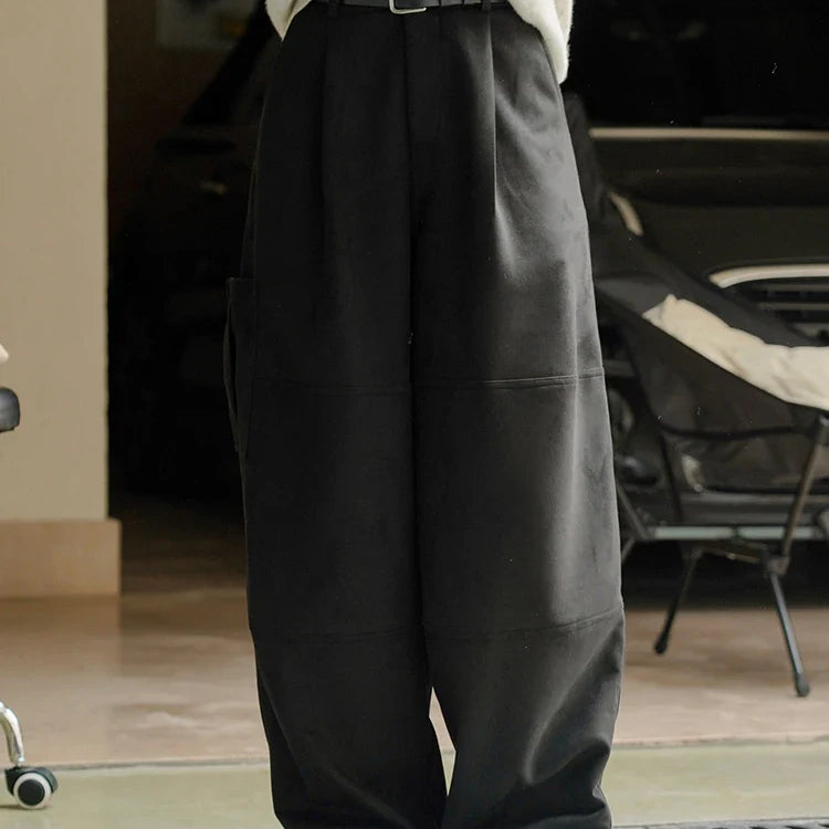 [LANMREM] Streetwear High Waist Wide Leg Pants For Women Big Pockets Design Trousers Female Fashion Trousers Spring New Black