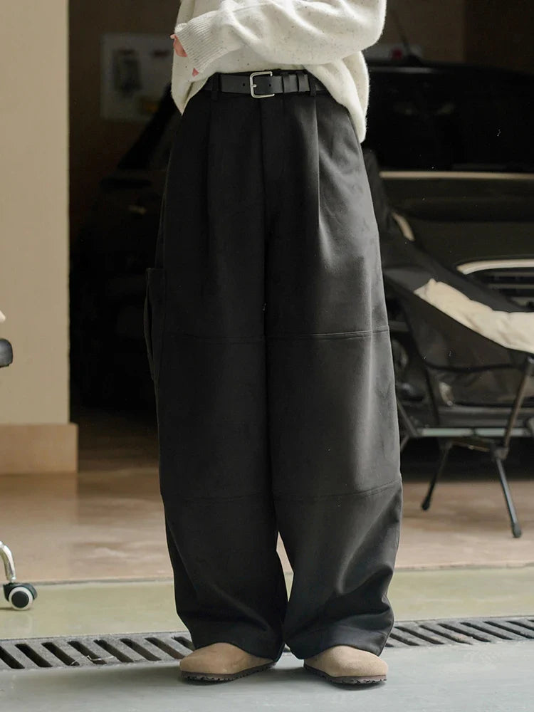 [LANMREM] Streetwear High Waist Wide Leg Pants For Women Big Pockets Design Trousers Female Fashion Trousers Spring New Black