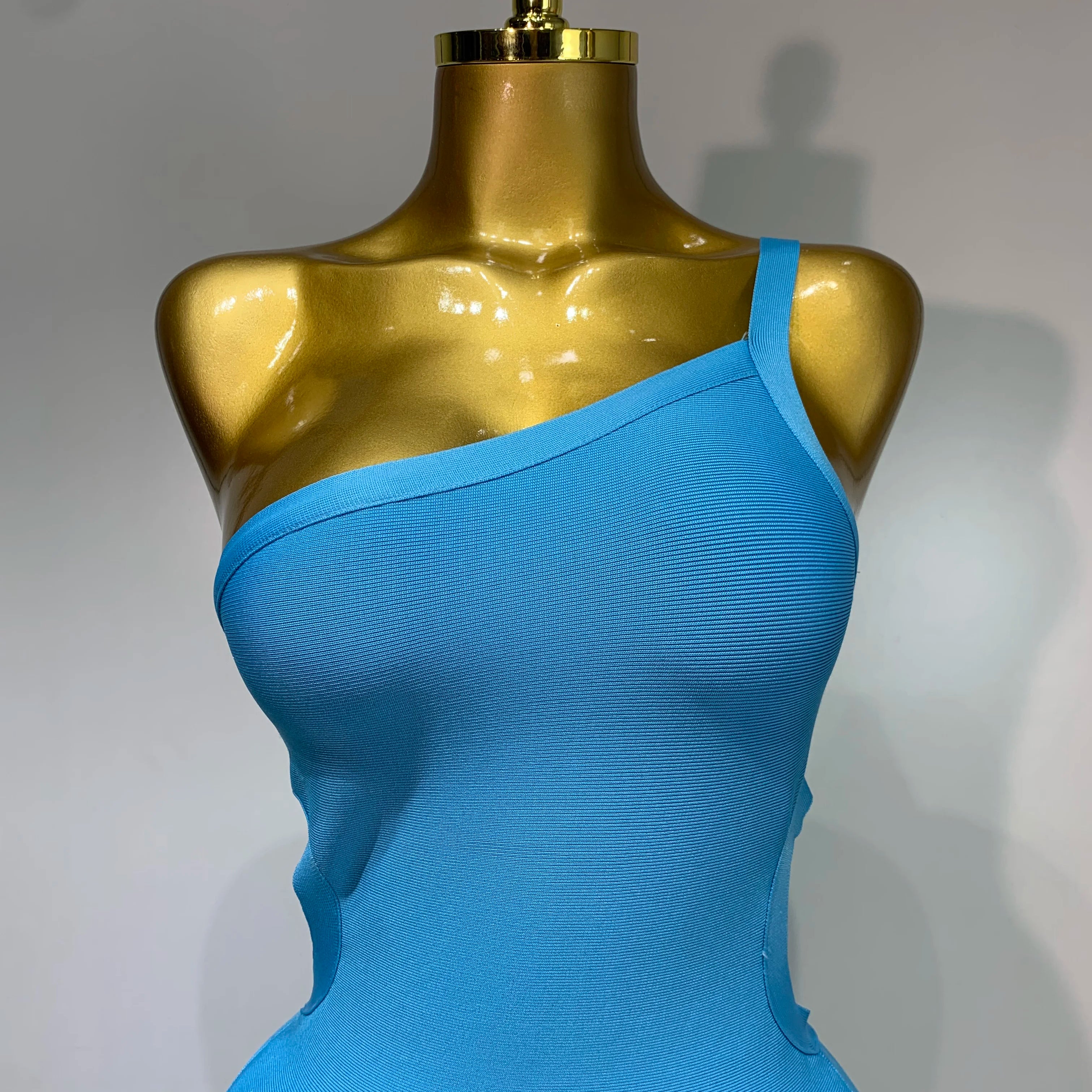 Luxury Birthday Dress Women Blue Bodycon Bandage Dress One Shoulder Sleeveless Backless Dress Cocktail Evening Party Vestidos