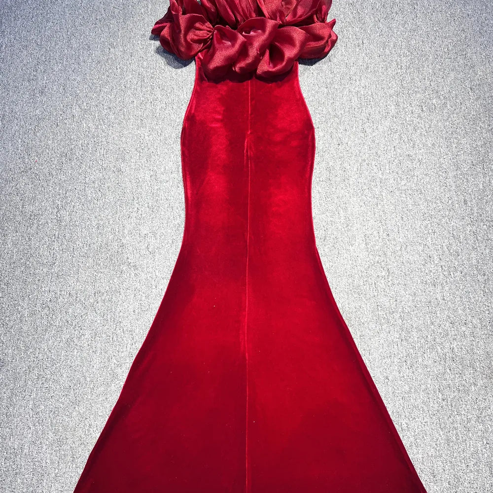 Black Winered Color Women Sexy Off the Shoulder Ruffles Bodycon Velvet Maxi Dress Wedding Party Mermaid Cocktail Outfit