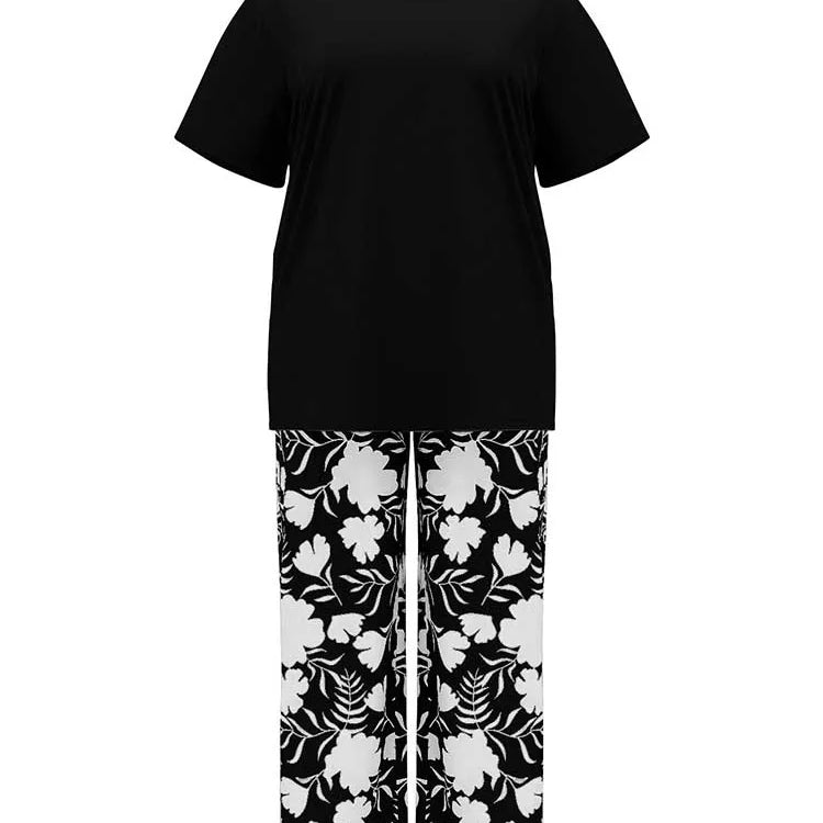 Two Piece Pants Set for Woman Summer Clothing Female Streetwear Casual Loose Tshirt and Print Trouser Plus Size Suit Set