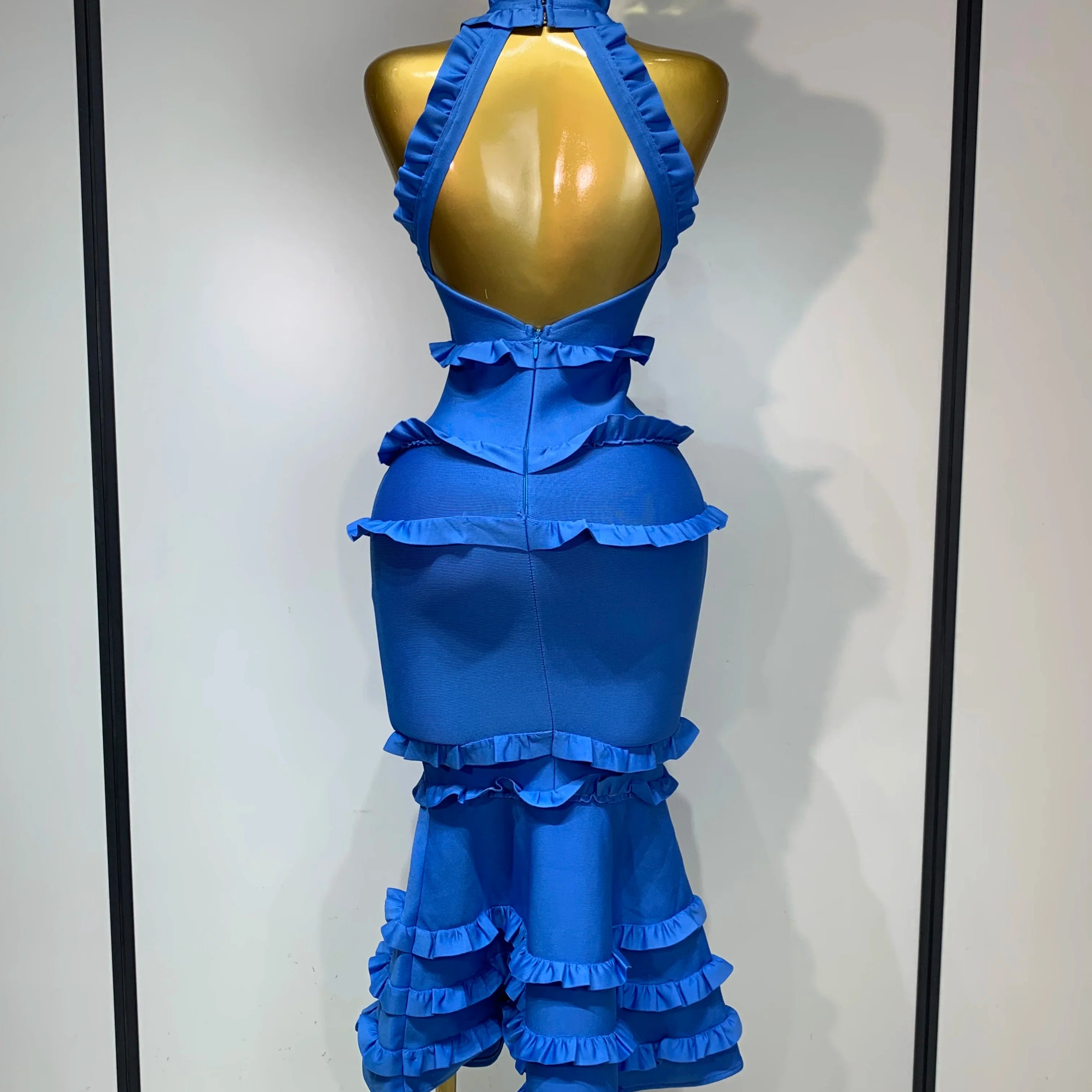 Women Sexy Backless Ruffles Bodycon Bandage Mermaid Dress  Celebrate Evening Party Luxury Birthday Wedding Guest Dress