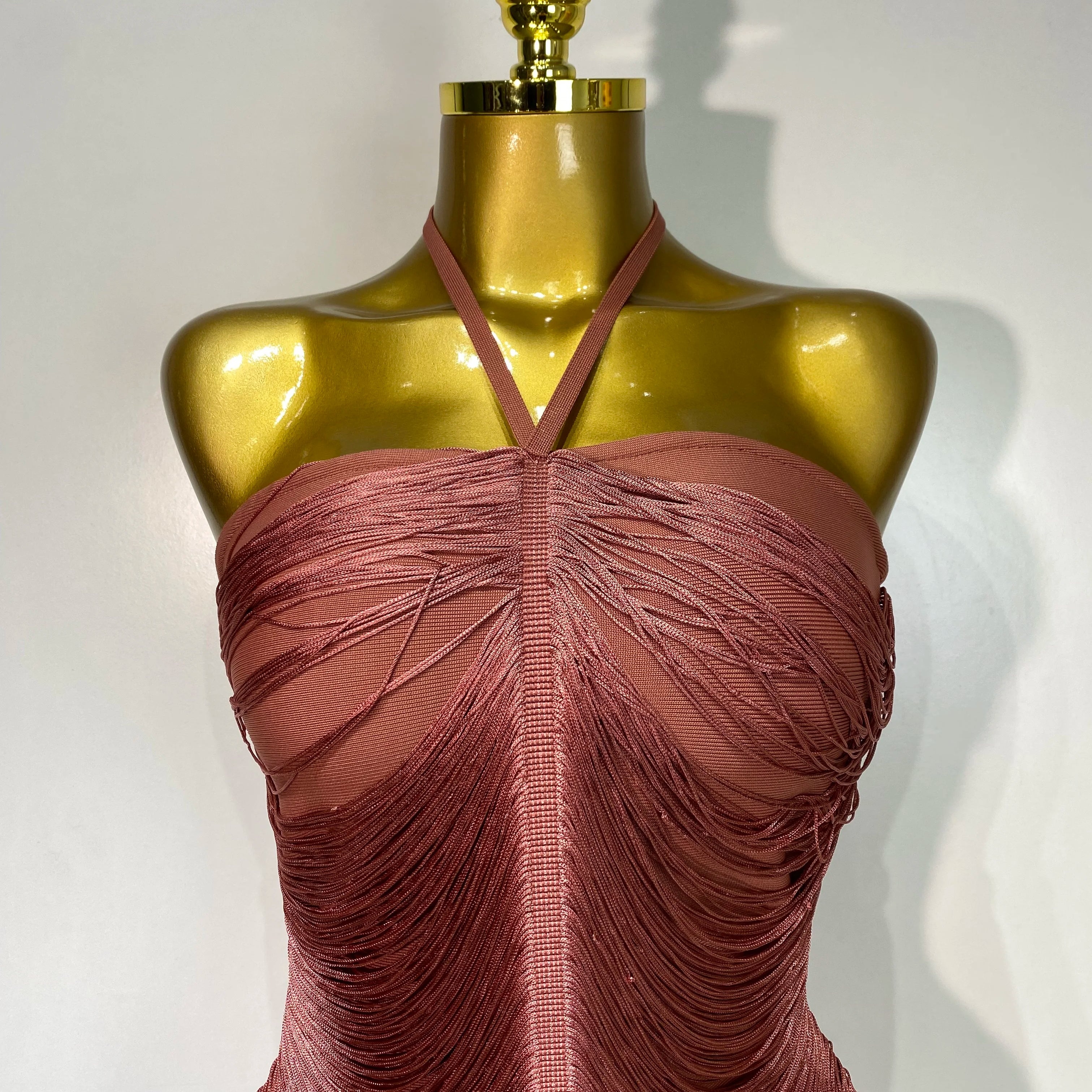 Women Sexy Celebrity Backless Halter Tassel Bodycon Bandage Dress 2025 Elegant Celebirty Evening Party Luxury Birthday Dress